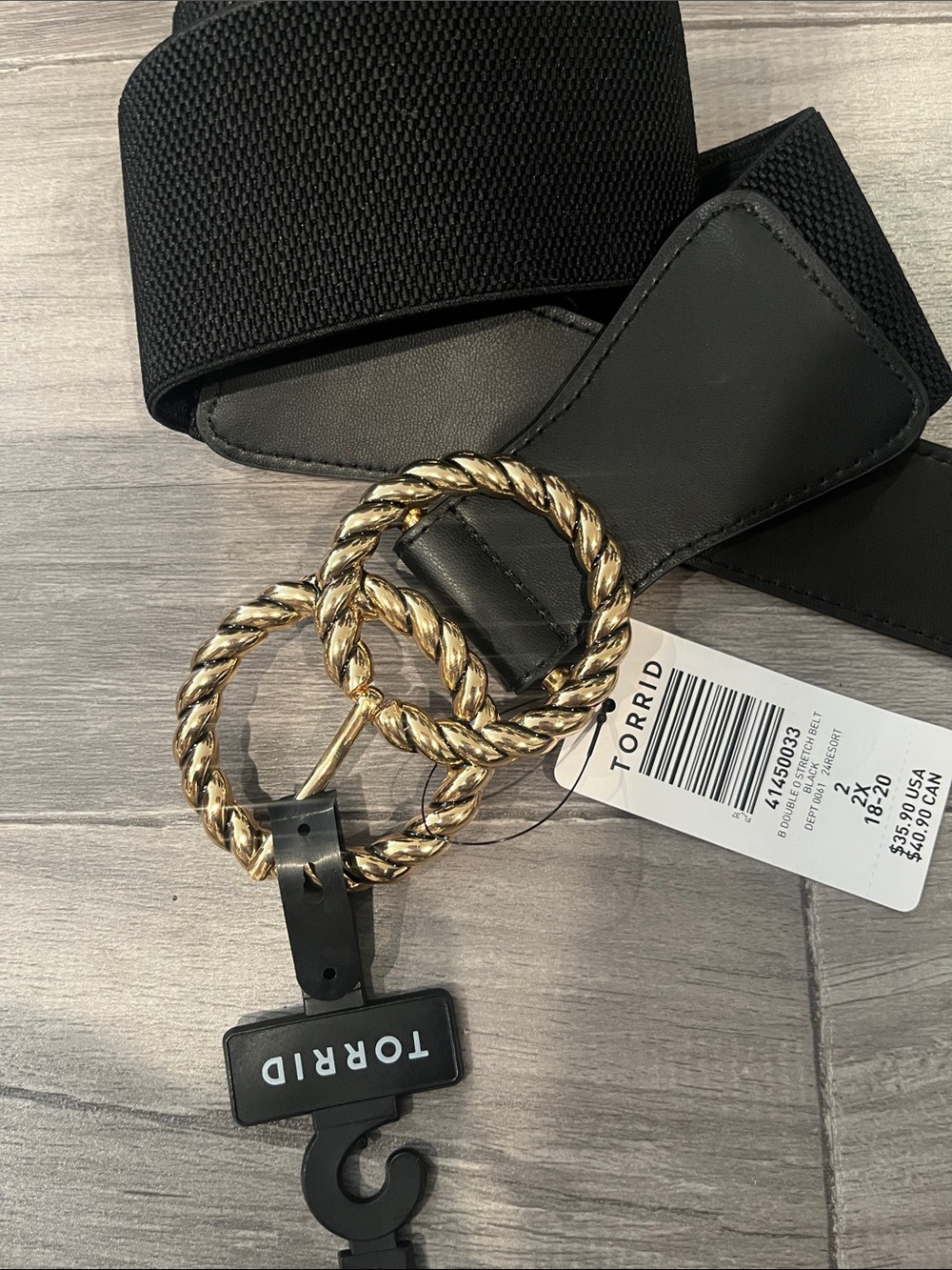 Torrid Black Wide Elastic Belt with Gold Twisted Double-Ring Buckle SZ 2